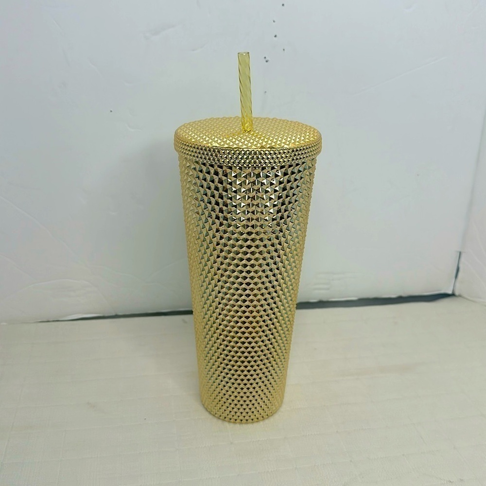 Starbucks Christmas Holiday 2022 Gold Bling Studded Venti 24 oz Cold Cup Tumbler